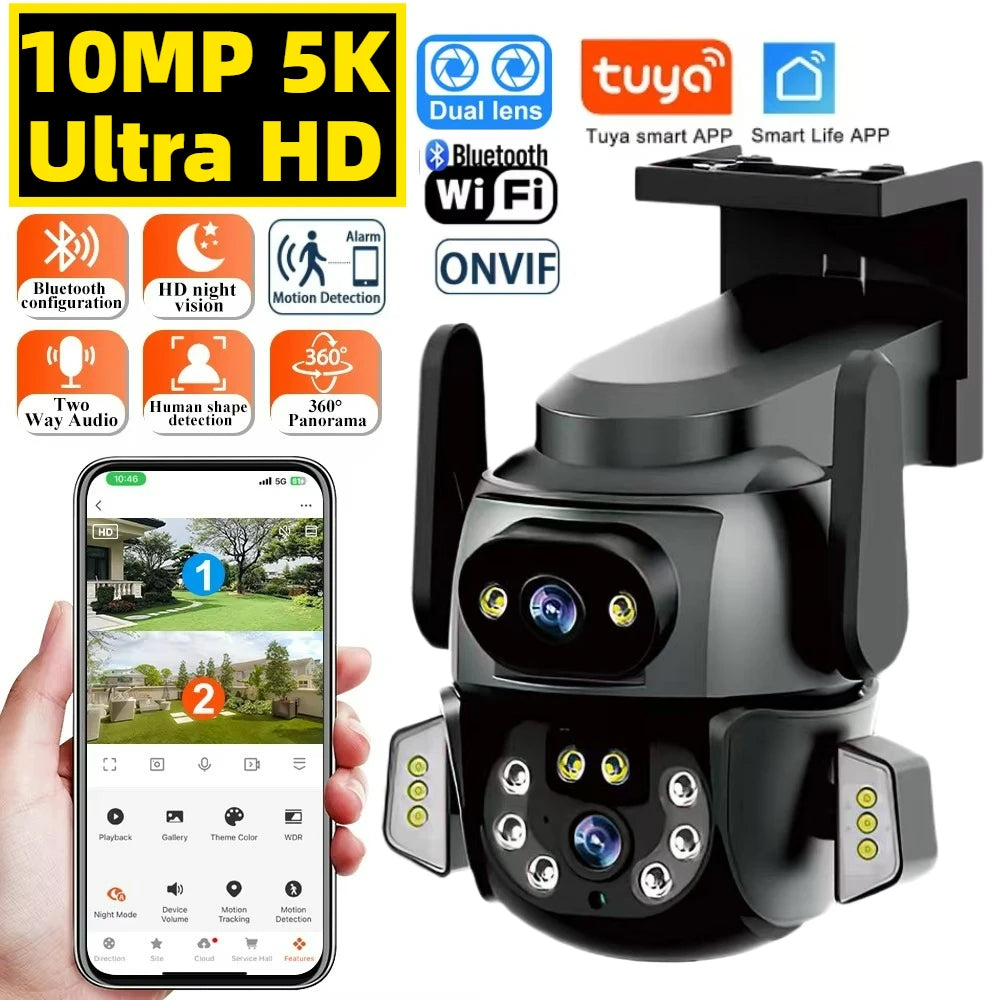 Tuya 5K Dual-Lens PTZ WiFi Camera – 4K Outdoor Security with AI Human Tracking & Dual Screen