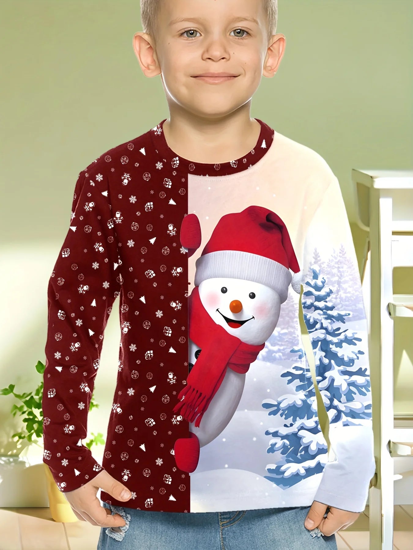 Kids 3D Christmas Print Long Sleeve T-Shirt – Boys & Girls Casual O-Neck Top for Spring & Fall