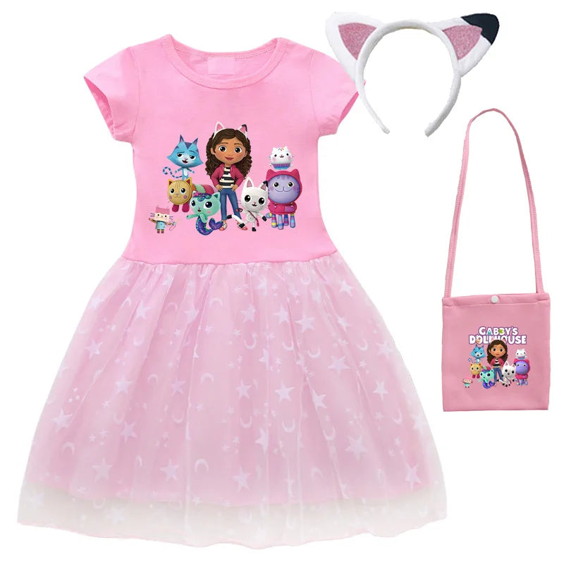 Baby Girls Gabby Cats Summer Dress Set with Bag & Headband – Kids Cosplay Costume