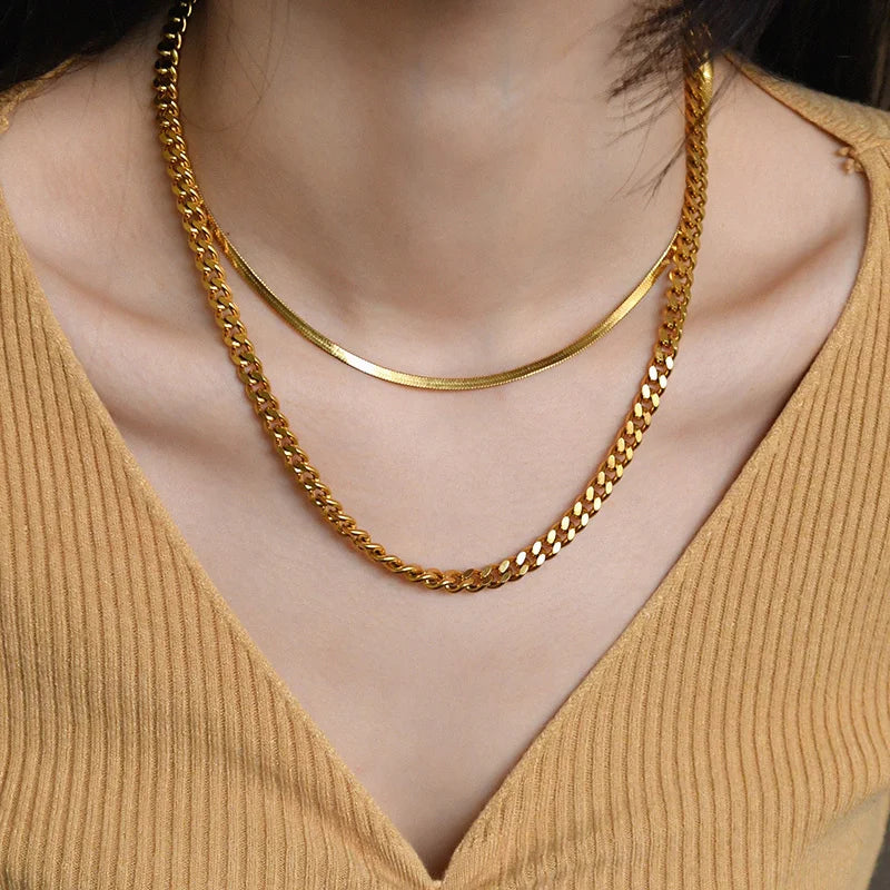 Punk Cuban Chain Necklace – Unisex Solid Metal Curb Link Choker in Gold Tone