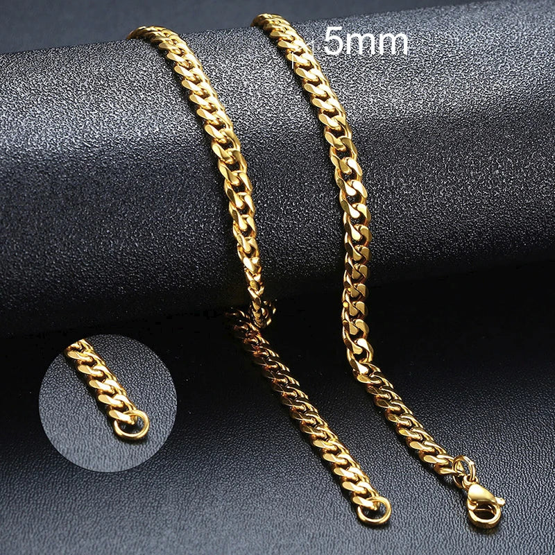 Punk Cuban Chain Necklace – Unisex Solid Metal Curb Link Choker in Gold Tone