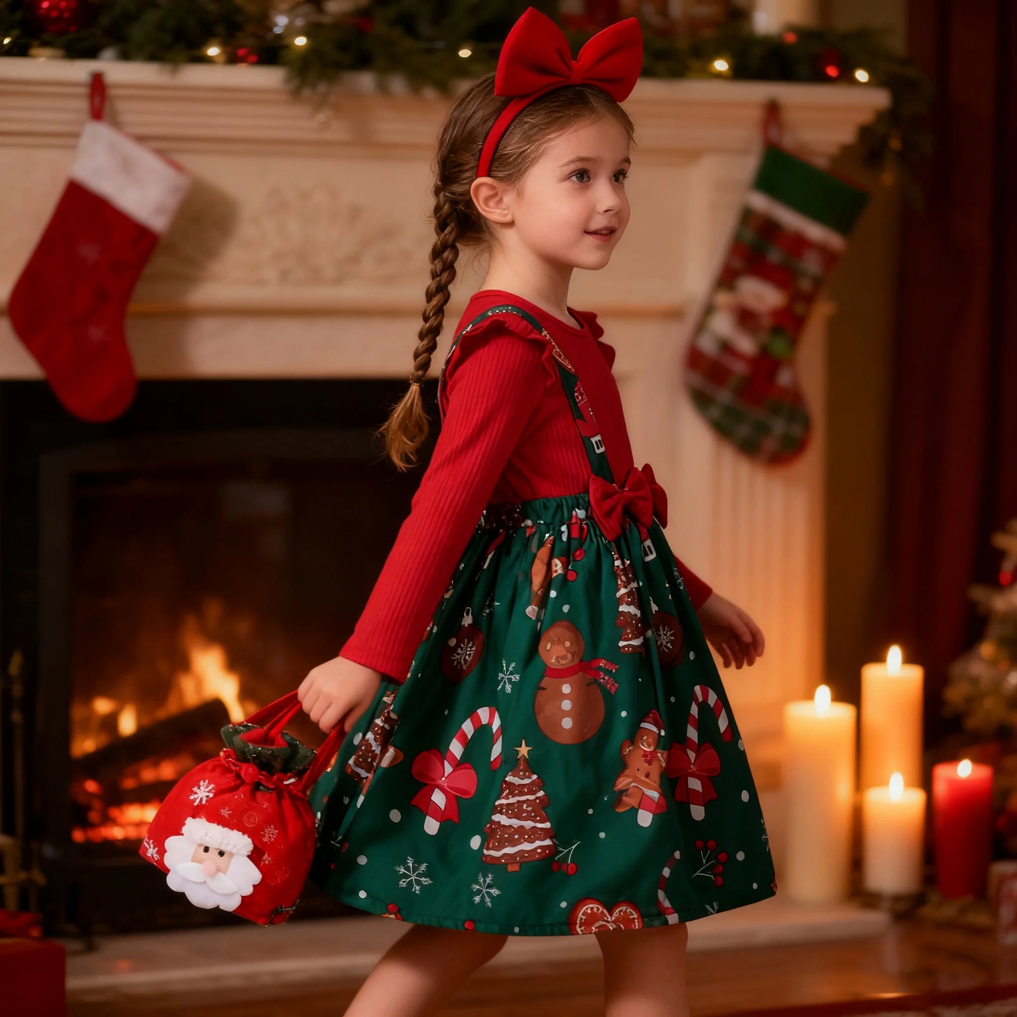 New Year Dress For Baby Girls Autumn Long Sleeve Princess Dress Kids Red Patchwork Xmas Gift Deer Print Christmas Dresses