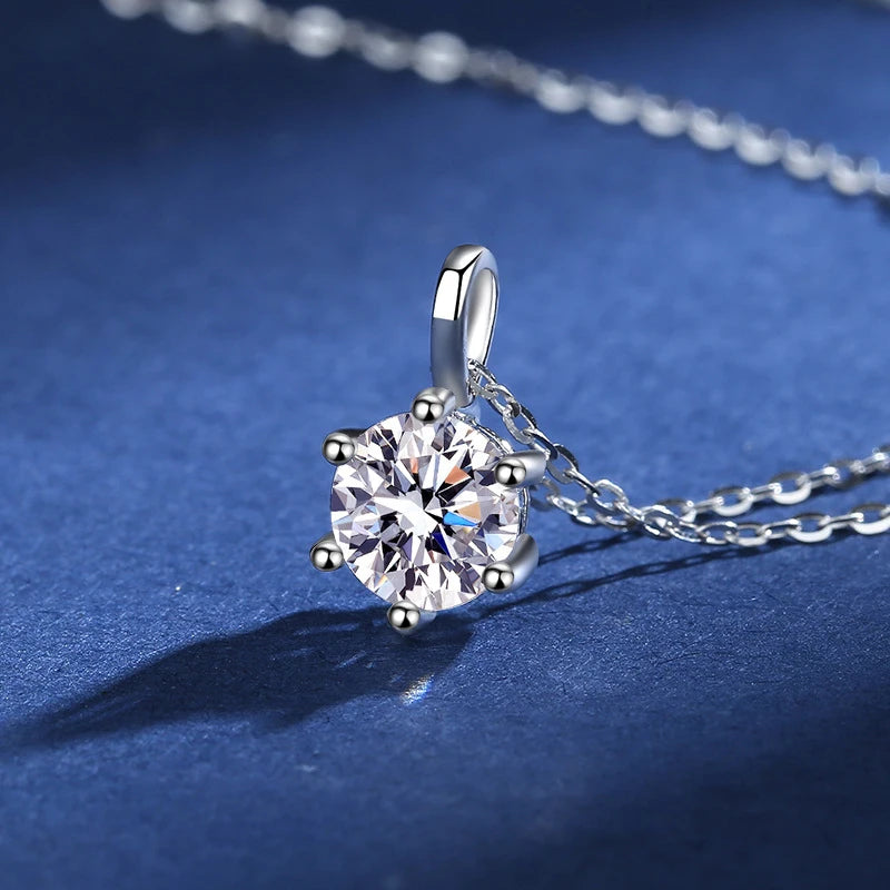 Necklace Women's 925 Sterling Silver Plated 18k Gold Pendant Luxury Fine Jewelry, Classic Four Prong 1ct Moissanite