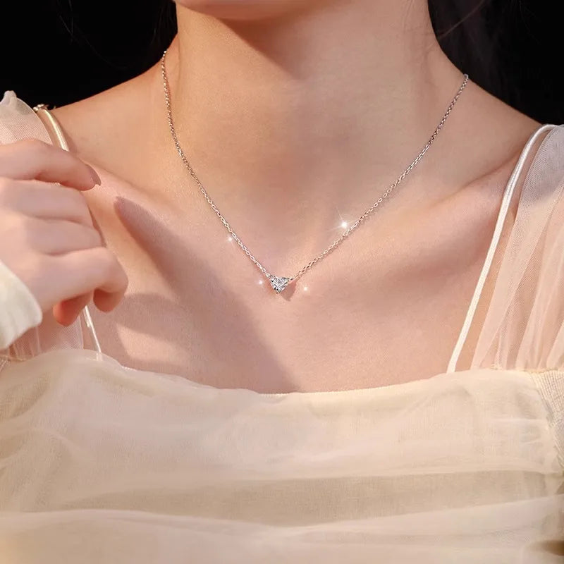 Sterling Silver 925 Moissanite Heart Necklace – Simple Elegant Pendant for Men and Women