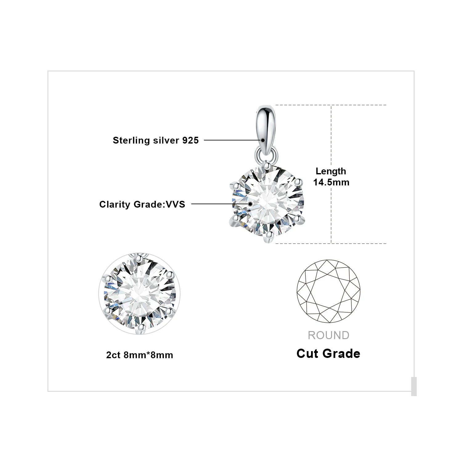 Sparkling Moissanite 1ct–3ct Pendant – D Color Round Cut, 925 Sterling Silve