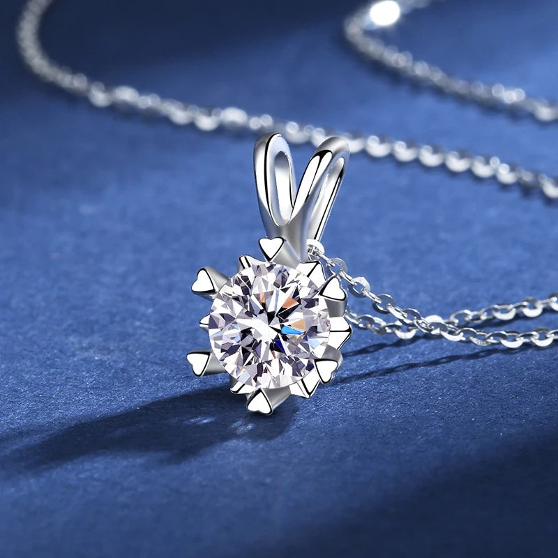 Necklace Women's 925 Sterling Silver Plated 18k Gold Pendant Luxury Fine Jewelry, Classic Four Prong 1ct Moissanite
