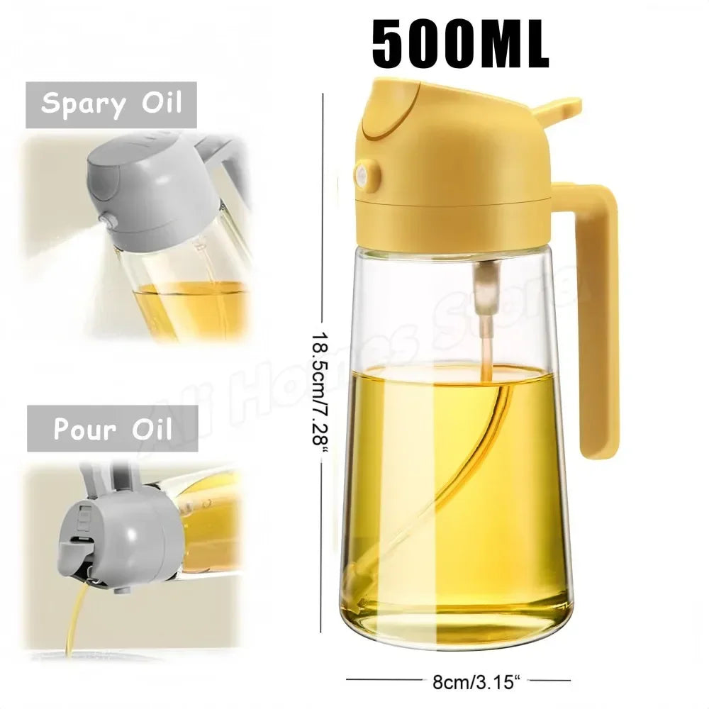 1–2PCS 500ml Olive Oil Spray Bottle – Dual-Function Oil Sprayer and Dispenser for Home Cooking & Outdoor Grilling