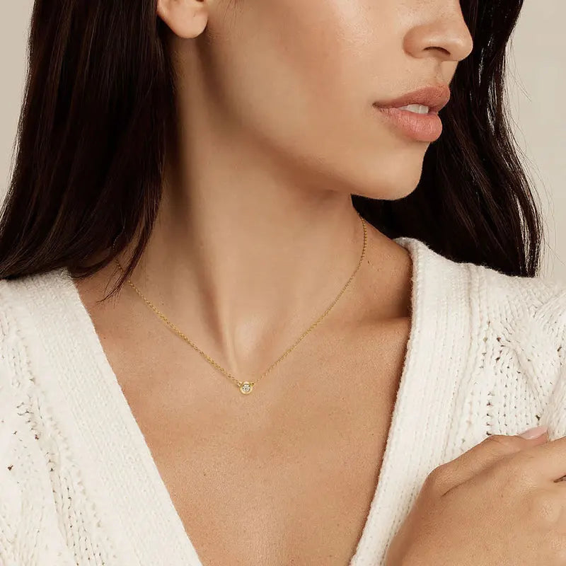 3mm Single Stone Moissanite Necklace – D Color Classic Sparkling Pendant in 925 Silver for Women