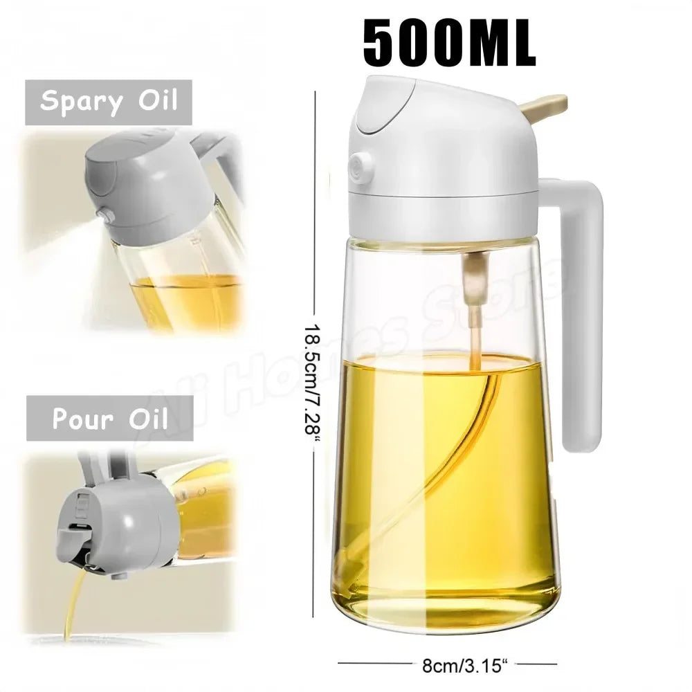 1–2PCS 500ml Olive Oil Spray Bottle – Dual-Function Oil Sprayer and Dispenser for Home Cooking & Outdoor Grilling
