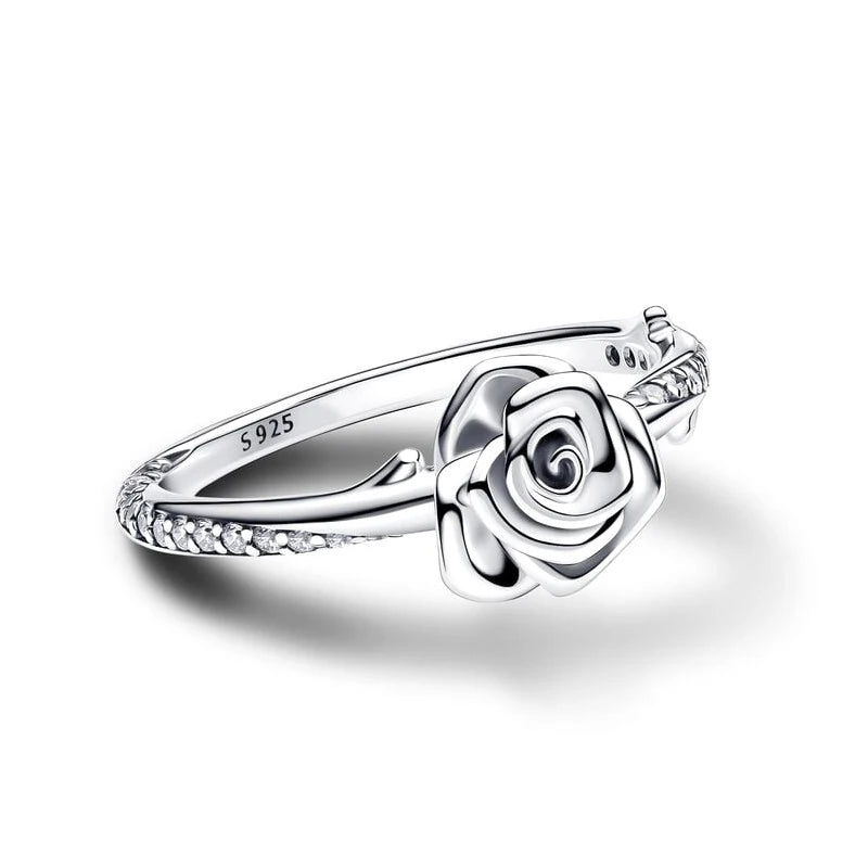 Exquisite 925 Silver Rose Ring for Women – Chic and Fashionable Jewelry Gift for Any Occasion