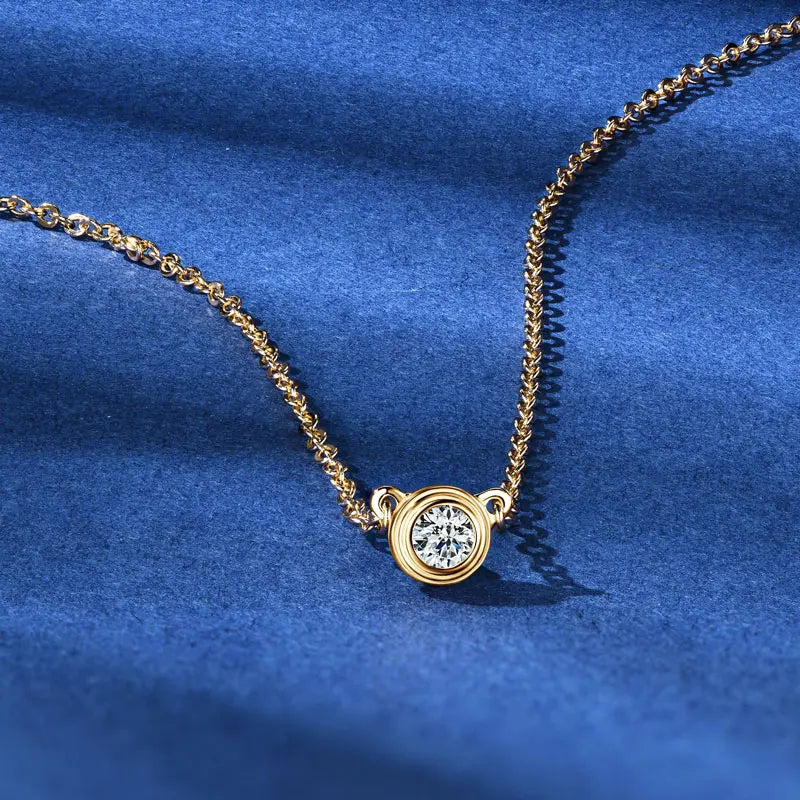 3mm Single Stone Moissanite Necklace – D Color Classic Sparkling Pendant in 925 Silver for Women