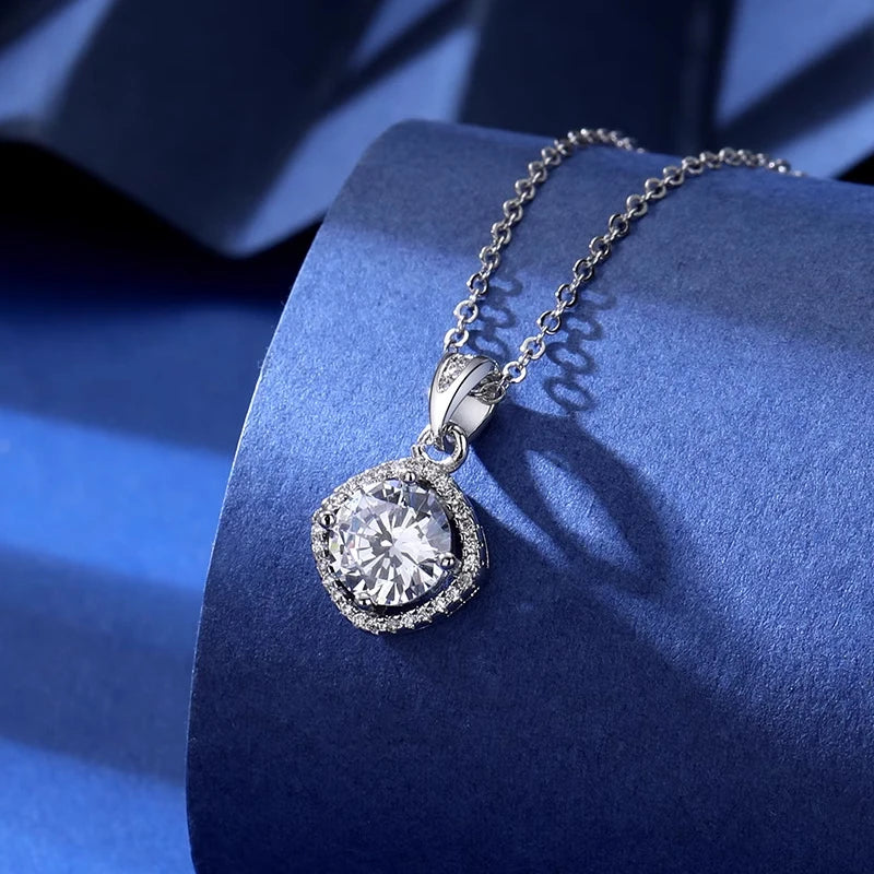 Necklace Women's 925 Sterling Silver Plated 18k Gold Pendant Luxury Fine Jewelry, Classic Four Prong 1ct Moissanite