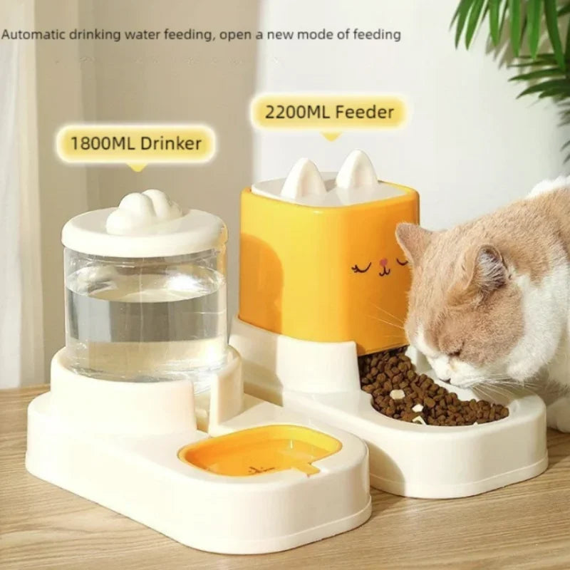 Home pet food bowl with drinking feature for puppies.