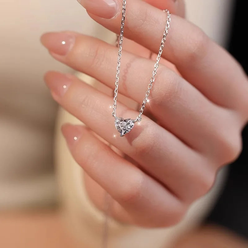 Sterling Silver 925 Moissanite Heart Necklace – Simple Elegant Pendant for Men and Women