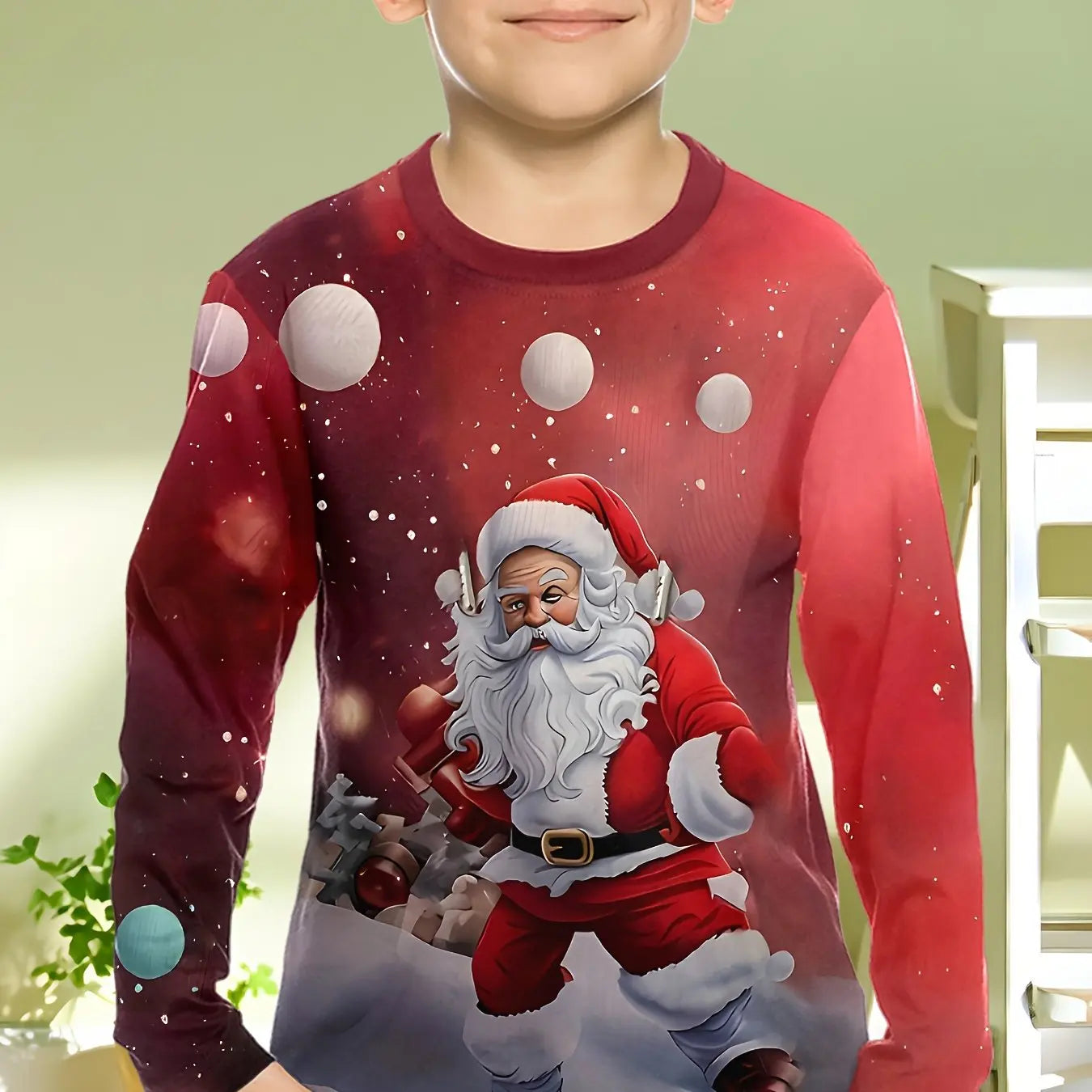 Kids 3D Christmas Print Long Sleeve T-Shirt – Boys & Girls Casual O-Neck Top for Spring & Fall