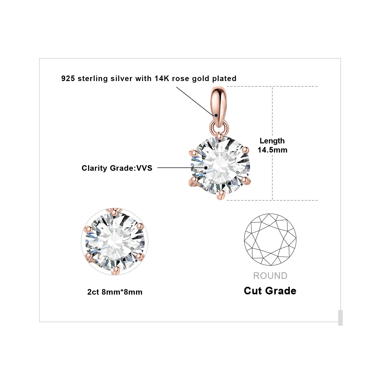 Sparkling Moissanite 1ct–3ct Pendant – D Color Round Cut, 925 Sterling Silve