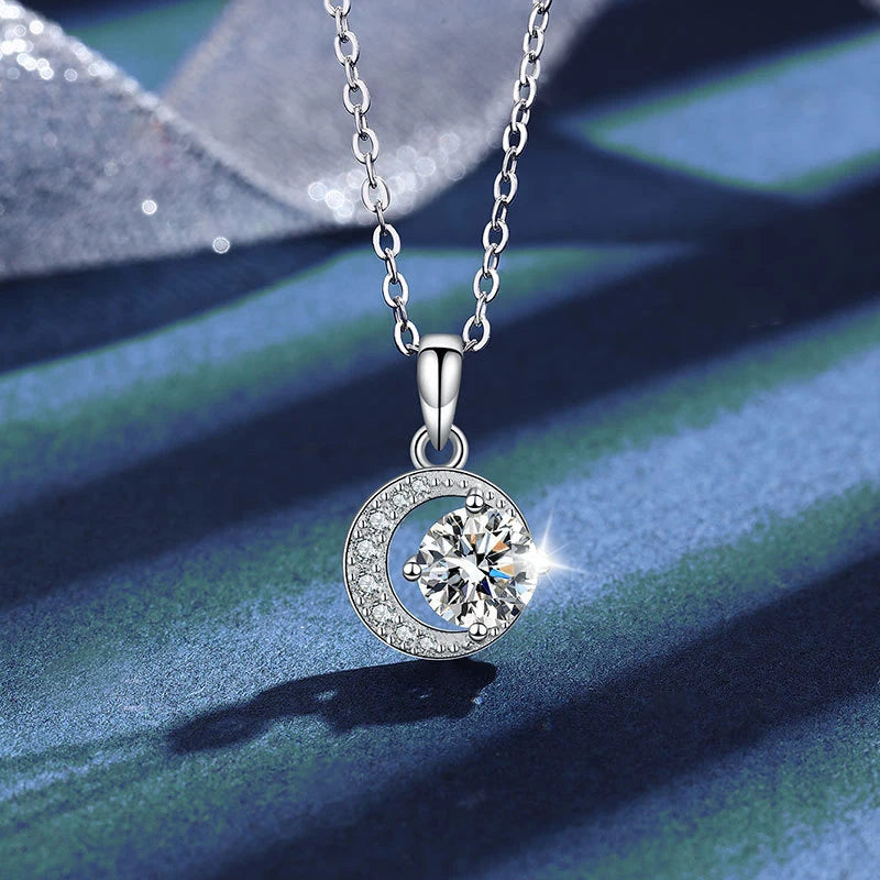 Necklace Women's 925 Sterling Silver Plated 18k Gold Pendant Luxury Fine Jewelry, Classic Four Prong 1ct Moissanite