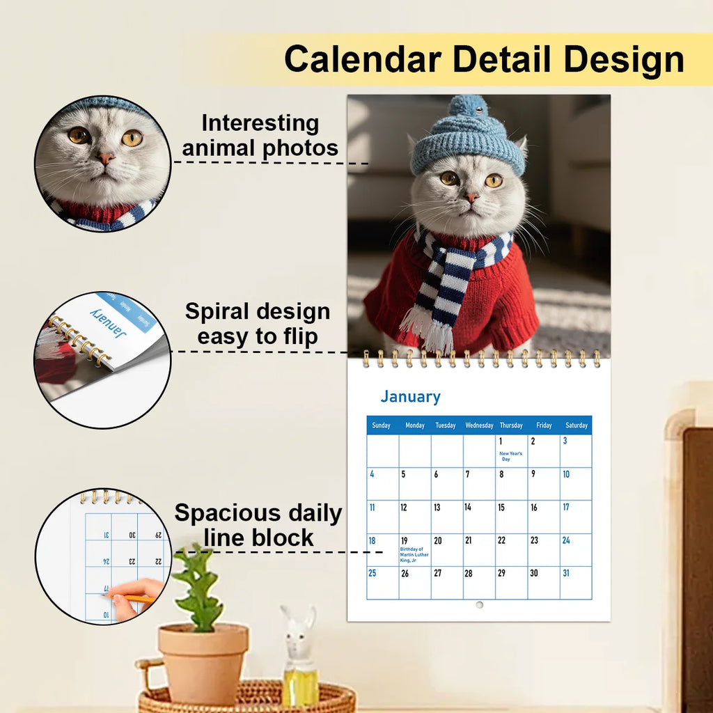 2026 New Upgraded Pearl Paper Punched Calendar Wall Calendar, Decorative Wall Calendar with Portraits of Cute Puppies