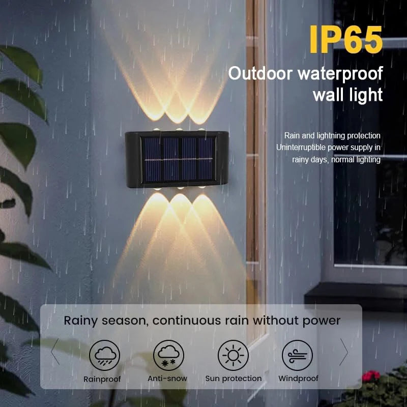 Solar Powered Outdoor Wall Light – Waterproof Up & Down 6 LED Lamp for Garden, Fence, Courtyard & Terrace Decoration