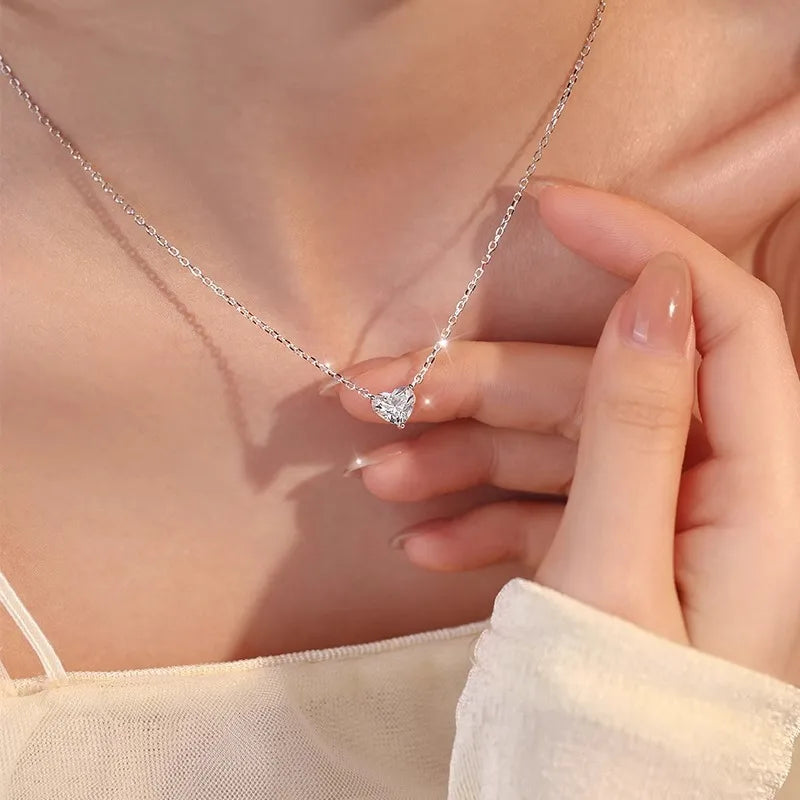 Sterling Silver 925 Moissanite Heart Necklace – Simple Elegant Pendant for Men and Women