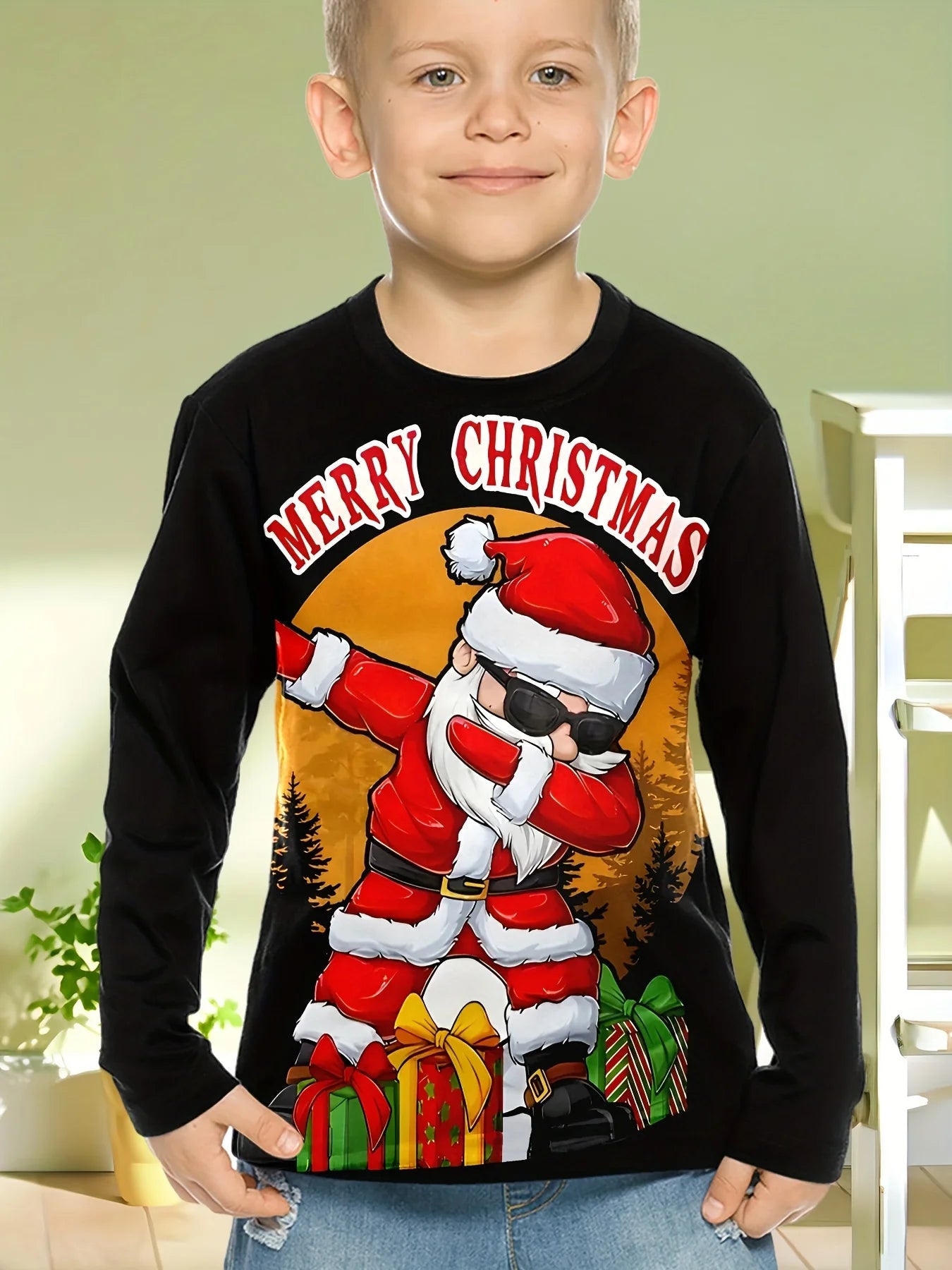 Kids 3D Christmas Print Long Sleeve T-Shirt – Boys & Girls Casual O-Neck Top for Spring & Fall