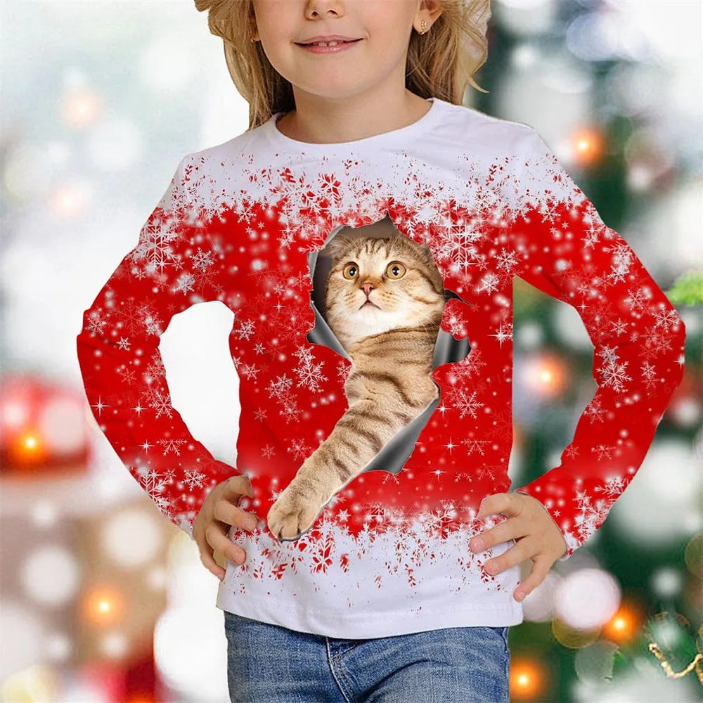 Kids Clothes Girl T-Shirt Long Sleeve Christmas 3D.